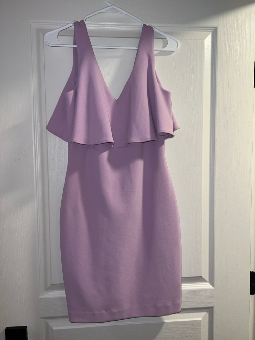 Badgley Mischka Lilac Ruffle V-Neck Mini Dress
